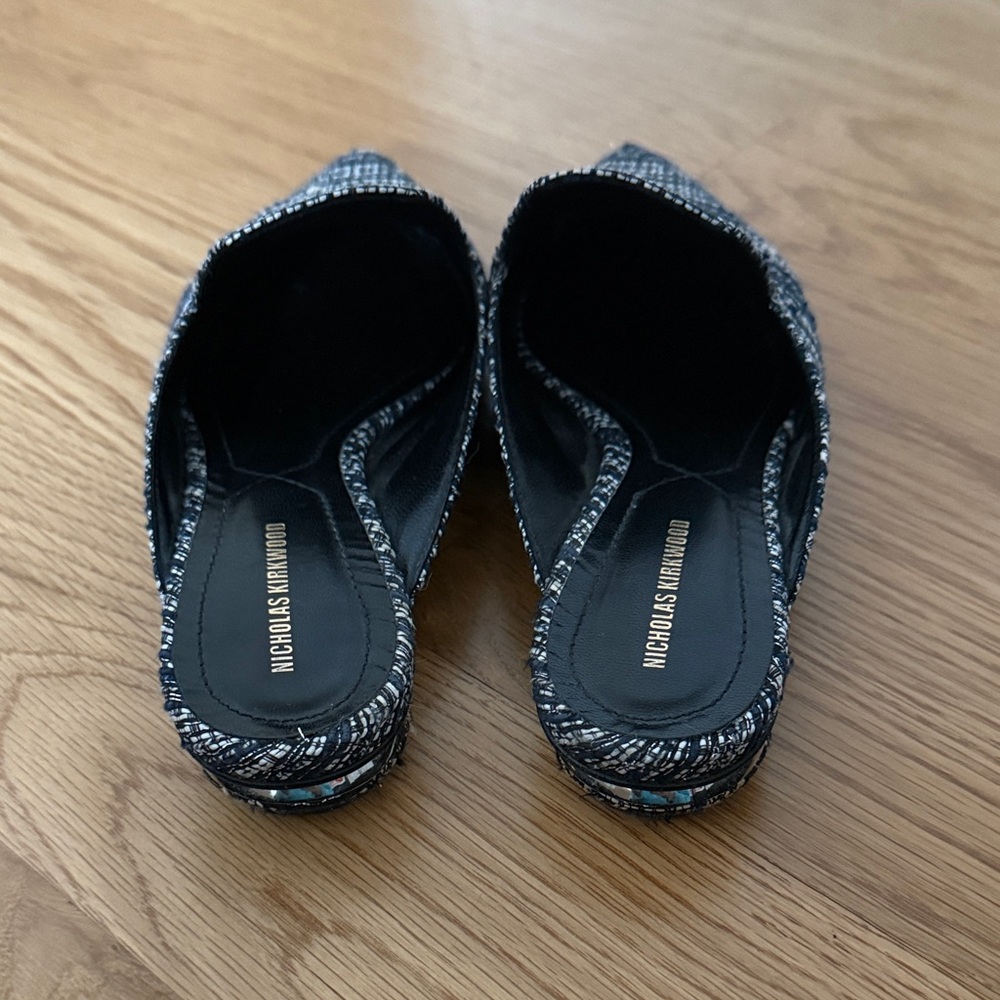Nicholas Kirkwood Black, Midnight and White Tweed Mules - Picture 3 of 7